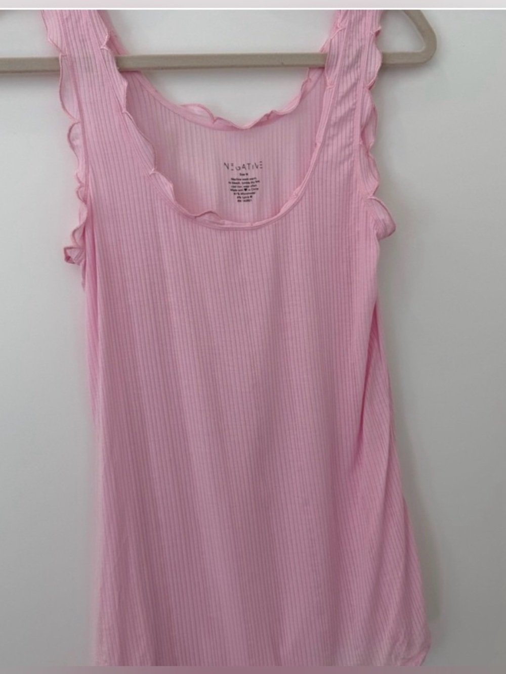 Negative Underwear Whipped Flutter Tank Pink Ribbed Ruffle Trim Size M